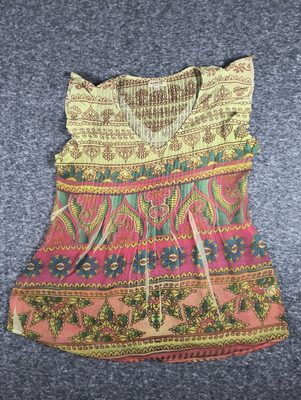 One World sheer pleated sheer blouse women's medium